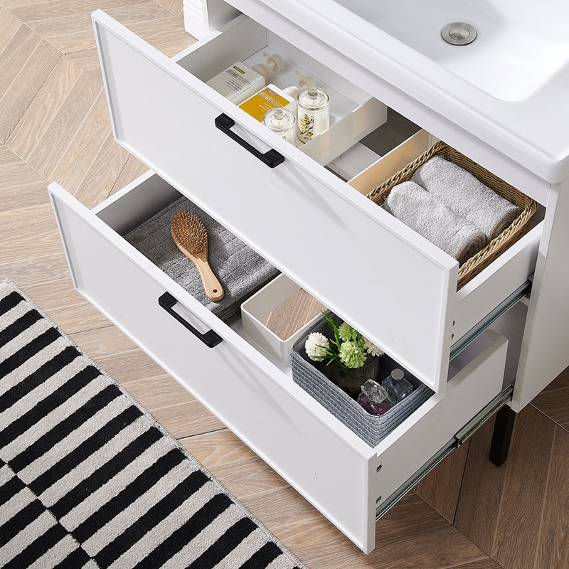 Ebern Designs Mario 32" Modern Matte White Free-standing Single Bathroom Cabinet Set | Wayfair